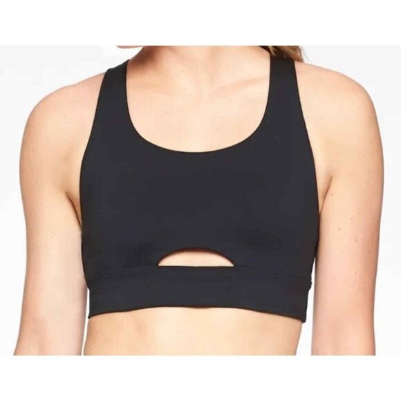 Athleta Zone Sports Bra Womens Sz Small Black Peek-A-Boo Workout Crop Top 354120 - Picture 1 of 5